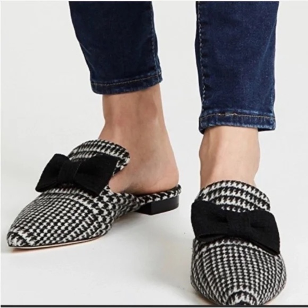 Kate Spade Karin Houndstooth Mules with Black Bow